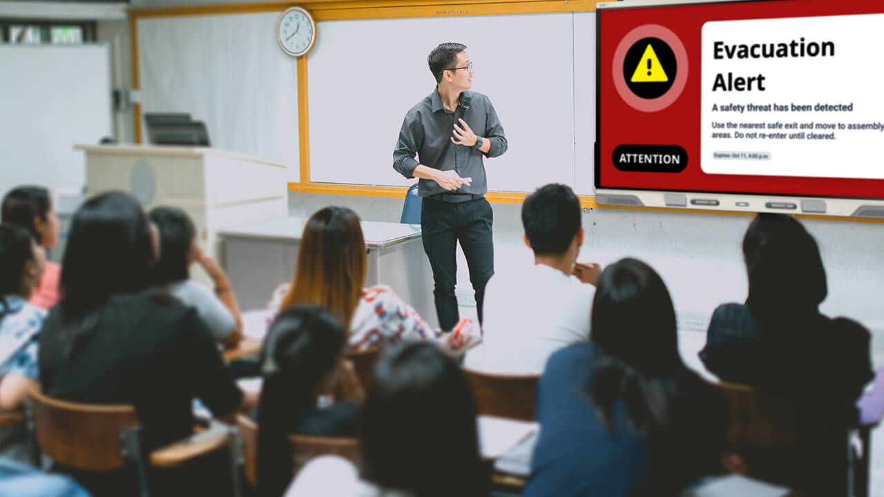 Classroom setting with SMART Control alert on a SMART Board
