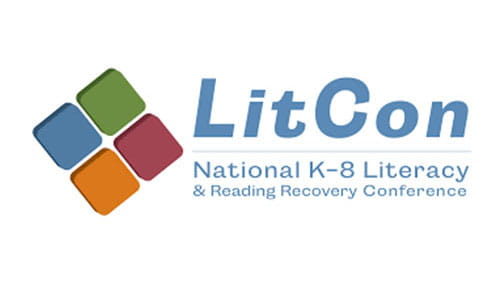 Logo of LitCon 2024, focused on K-8 literacy and reading recovery.
