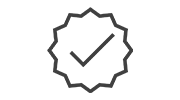 Icon of a check mark within a shape outline, representing certification or verification.