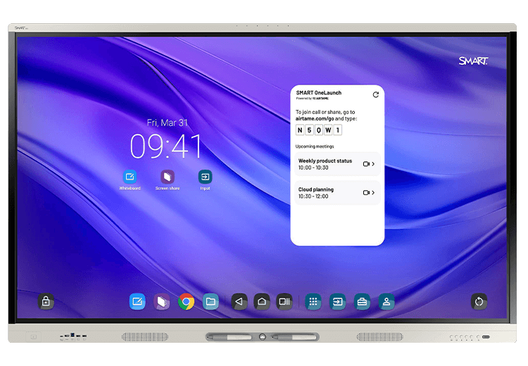 SMART Board MX Pro series with SMART OneLaunch interface for meetings and collaboration.